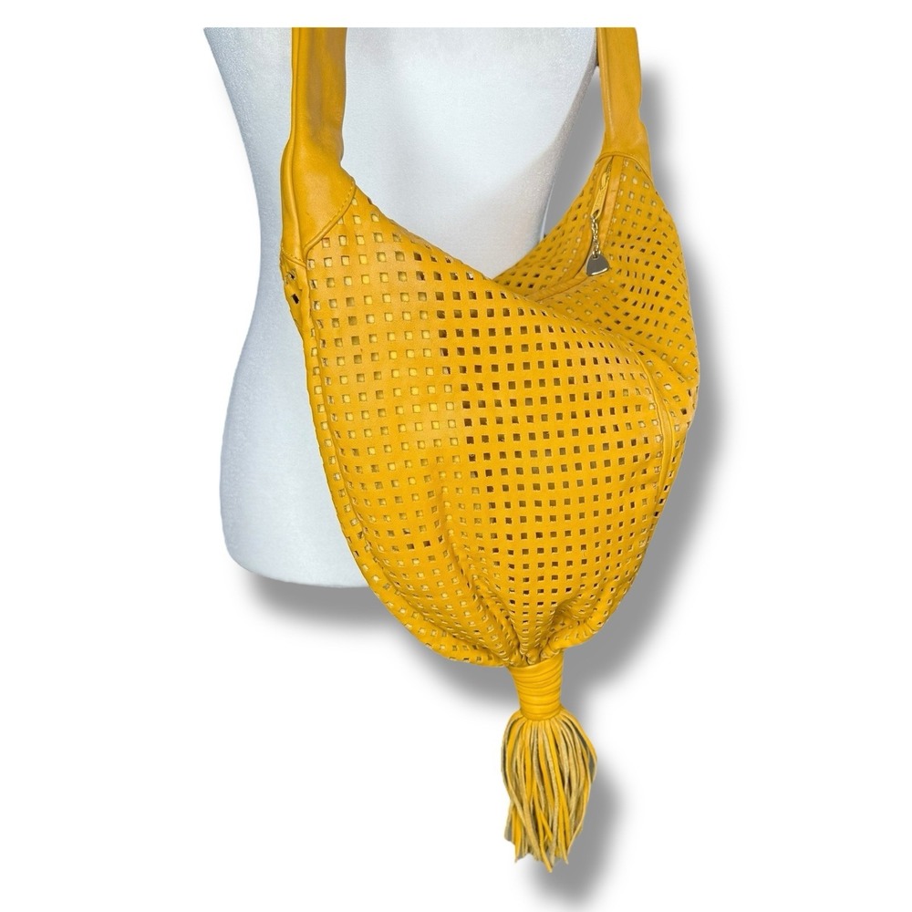 Vintage Retro 1980s‎ Brio! Leather Bag Slouchy Hobo Woven Balloon Purse Yellow